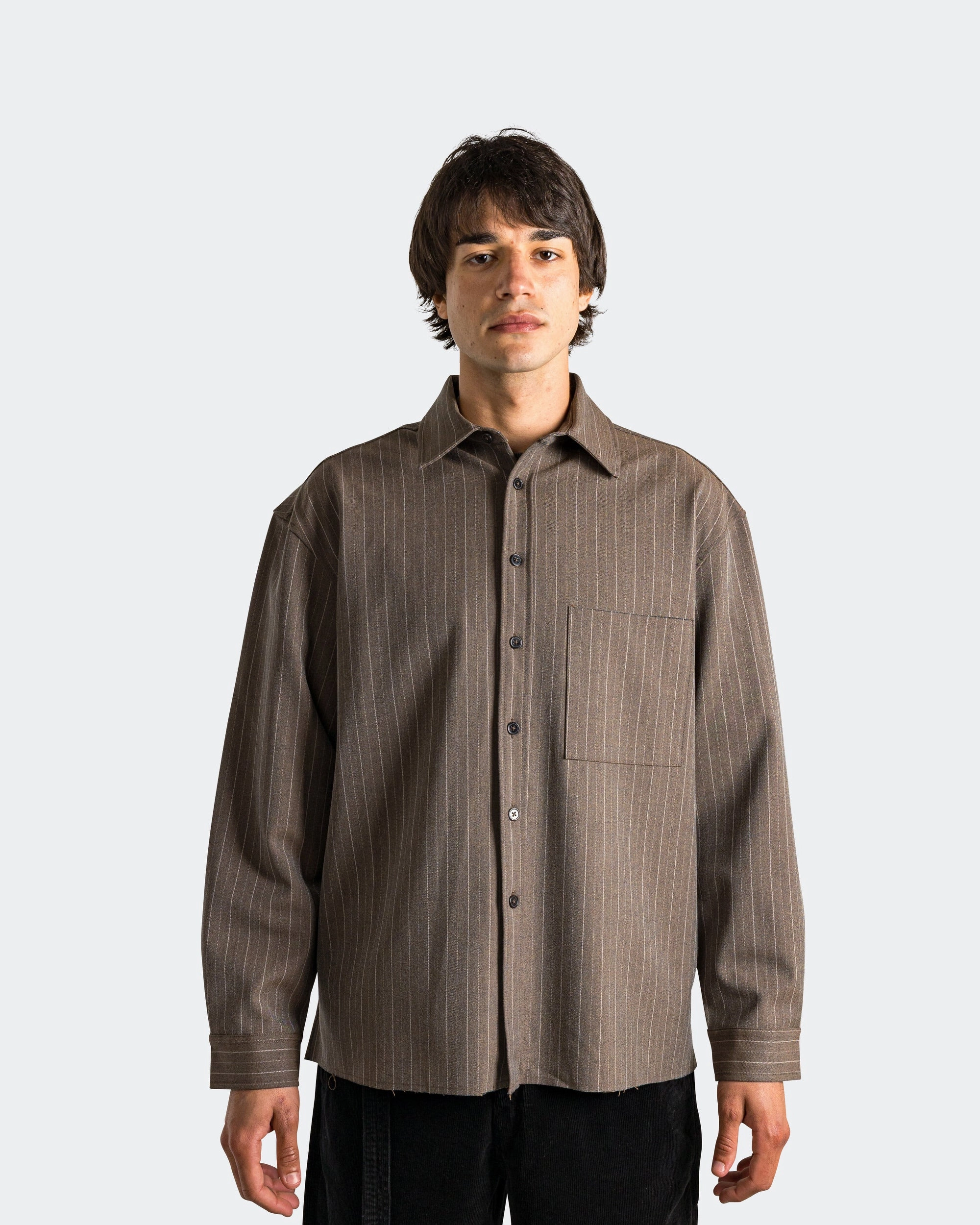 Eco-Friendly Fabric Hold LS Shirt - Brown Pinstripe