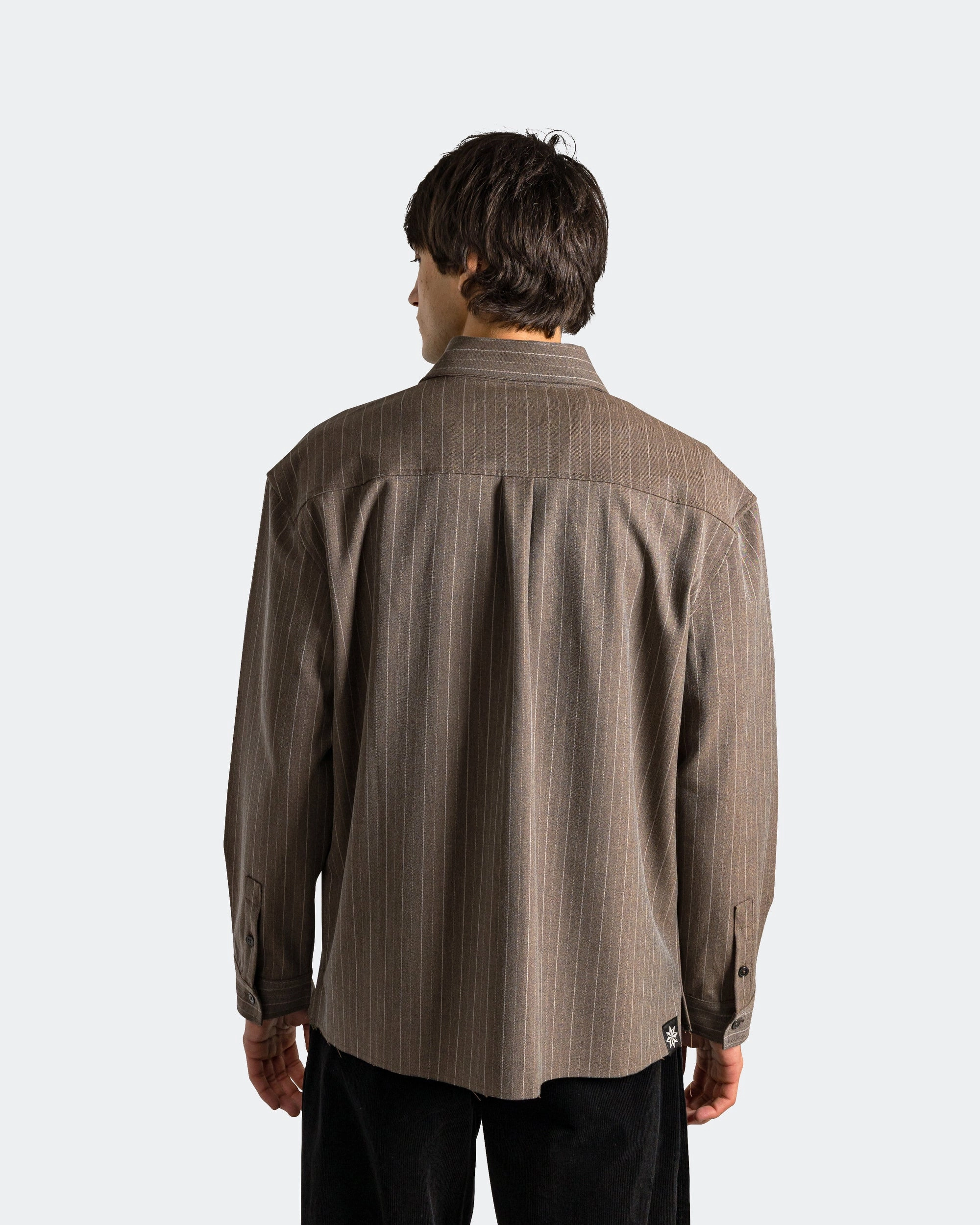 Hold LS Shirt - Brown Pinstripe Contemporary Style