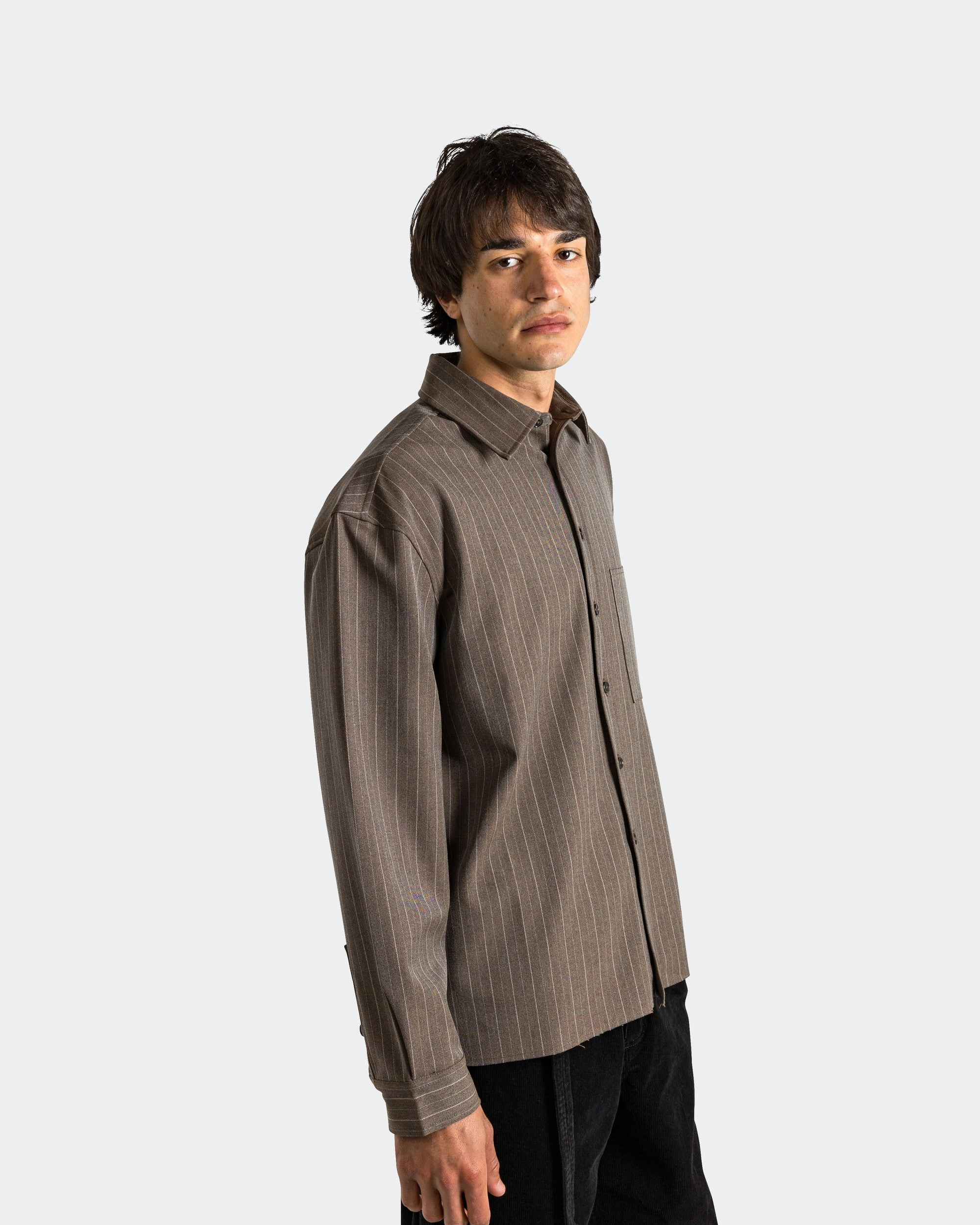 Hold LS Shirt - Brown Pinstripe Designer Touch Breathable Layer