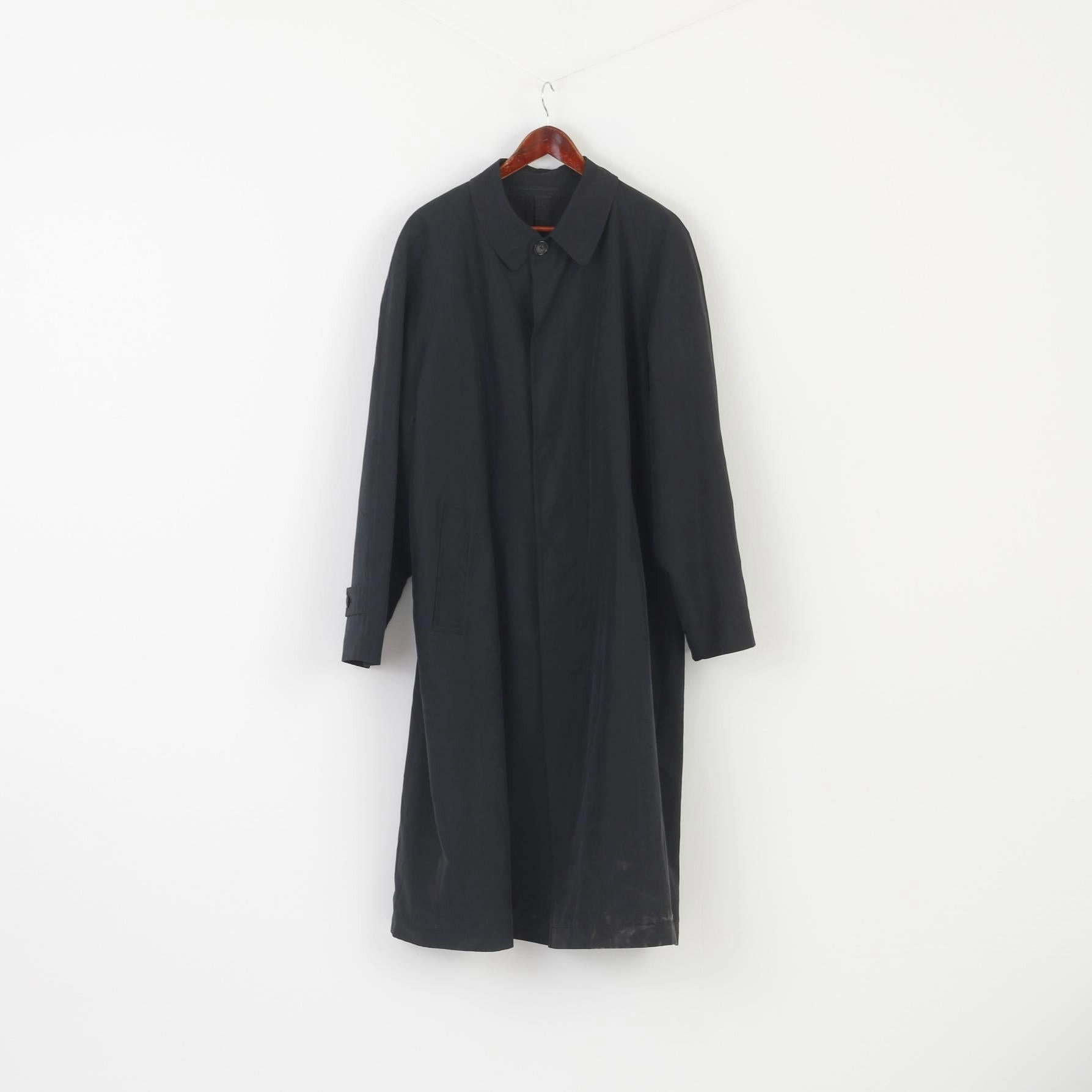 Baker Street Men 42 L Long Coat Black Design in Italy by Carlo Bellucci Lined Vintage Top Durable Seams Snow Proof