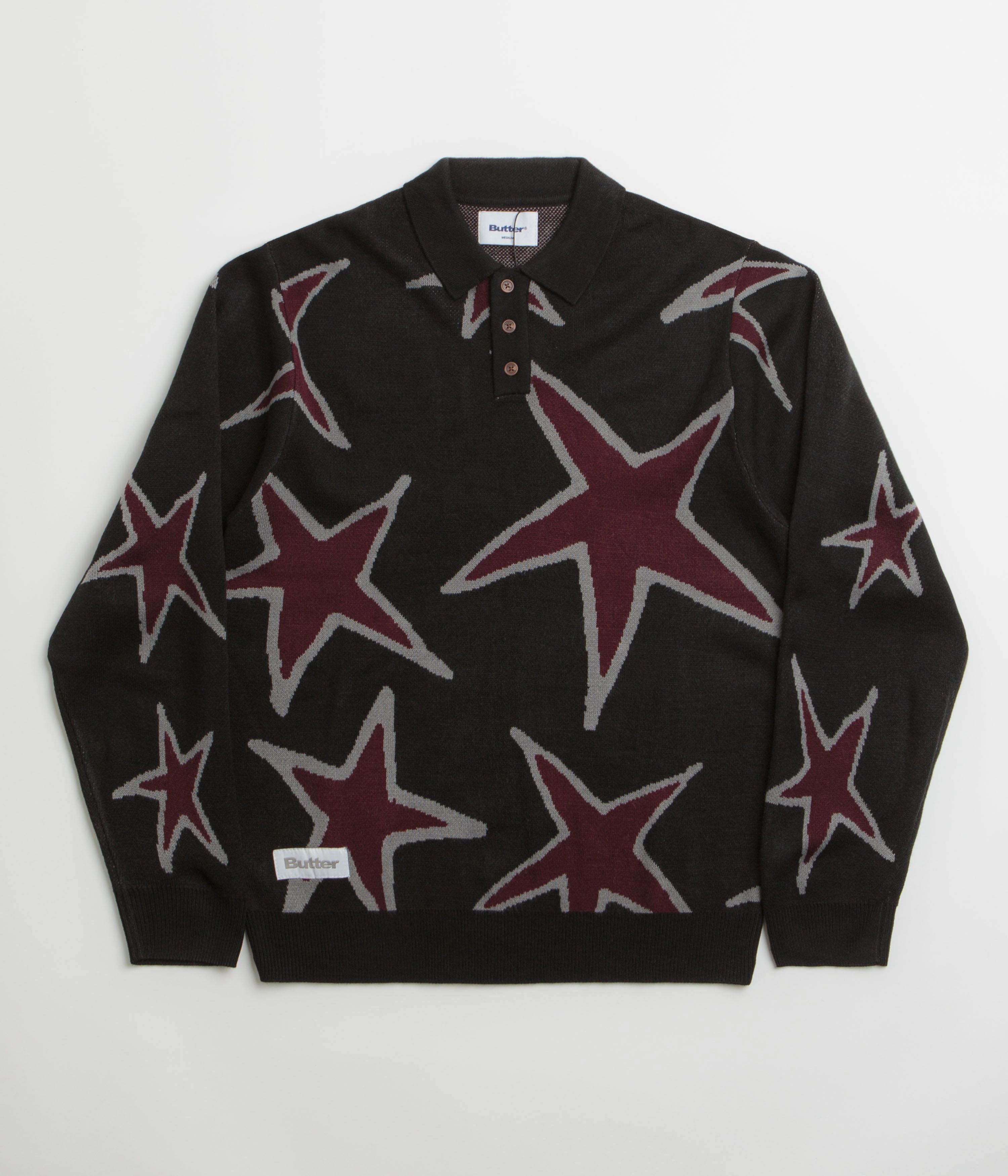 Active Wearable Butter Goods Star Polo Knit Sweatshirt - Black