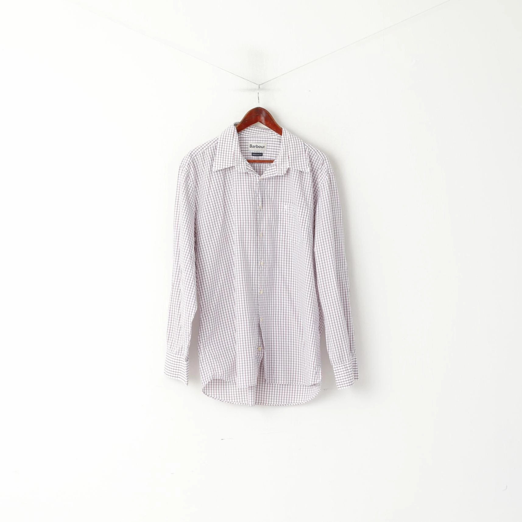 Anniversary Celebration Classic Design Barbour Men XXL Casual Shirt White Checkered Cotton Regular Fit Long Sleeve Top