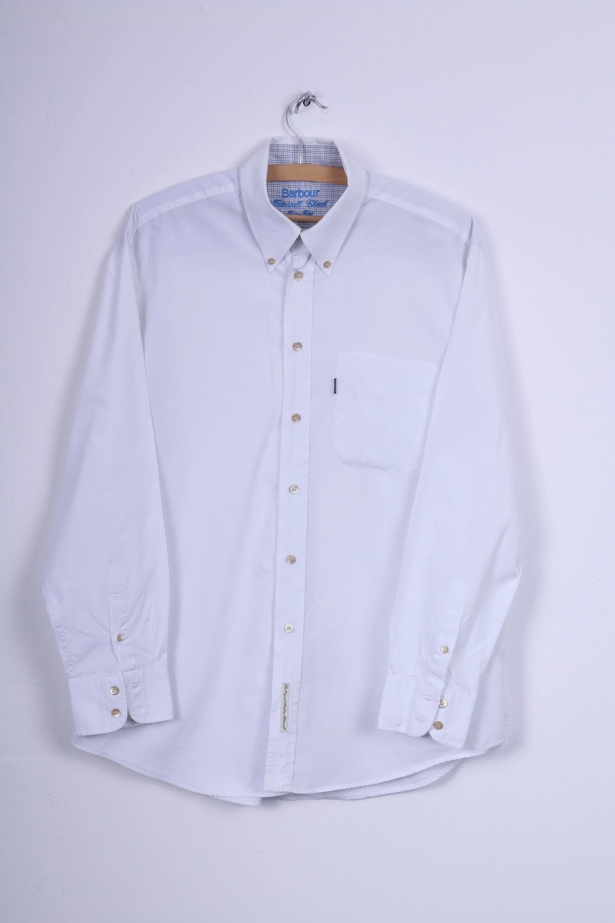 Snag Free Surface Barbour Mens 41/42 L Casual Shirt White Two Fold Cotton Long Sleeve