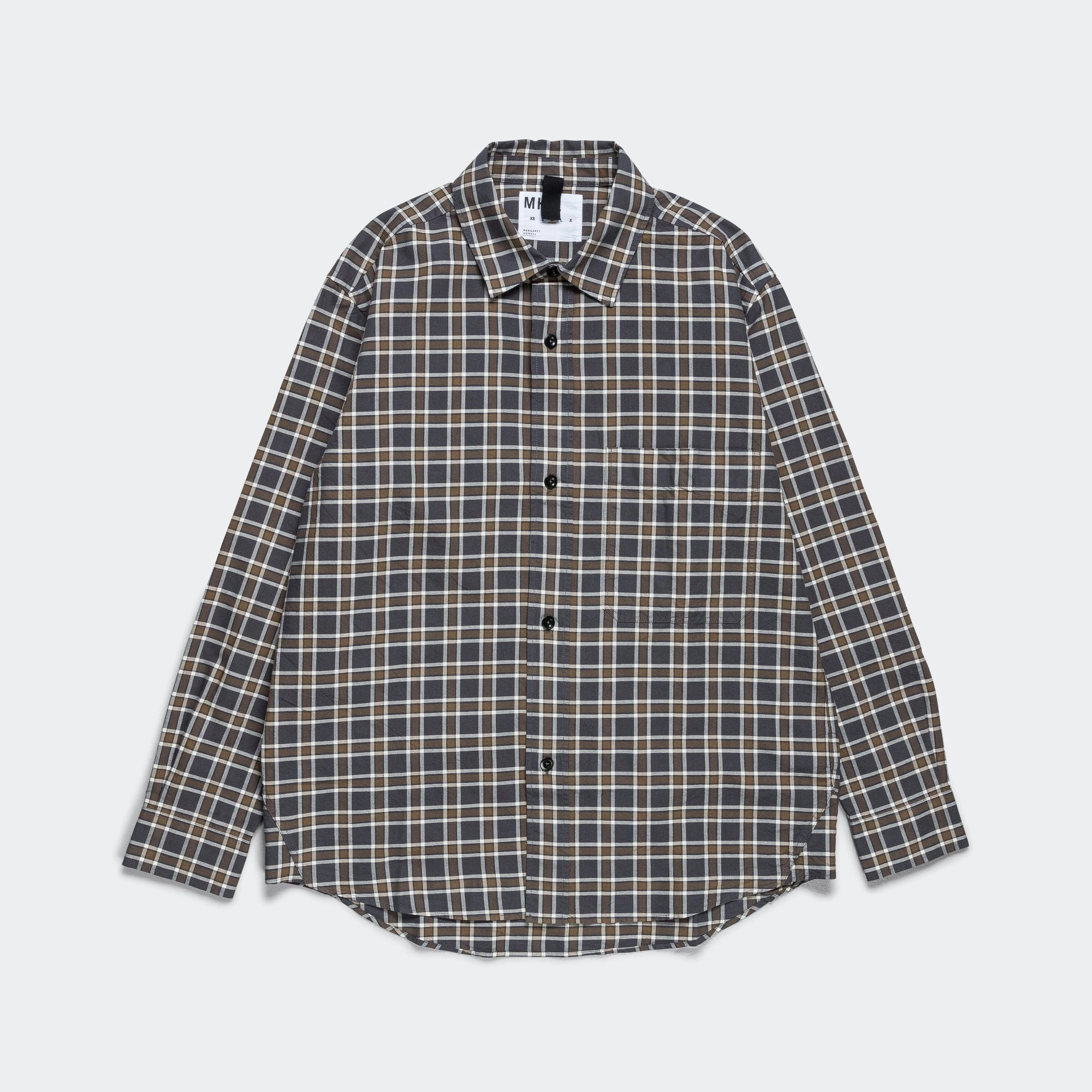 Non Chafe Seams Bold Print Basic Shirt - Plainweave Cotton Check Slate/Moss