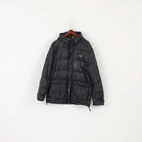suitable for work commutes Comfy Layer Helly Hansen Men L Jacket Black Padded Goose Down Hooded Full Zipper Winter Top