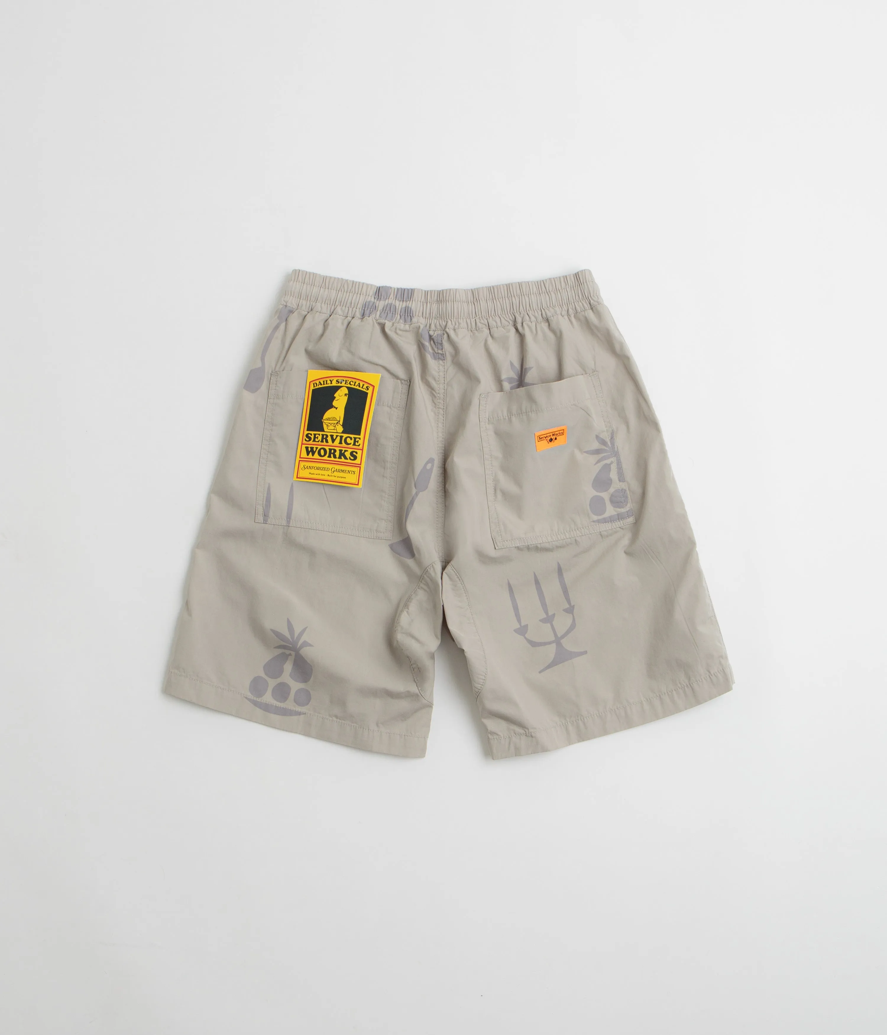 Service Works Poplin Printed Chef Shorts - Stone Chafe Resistant Lining