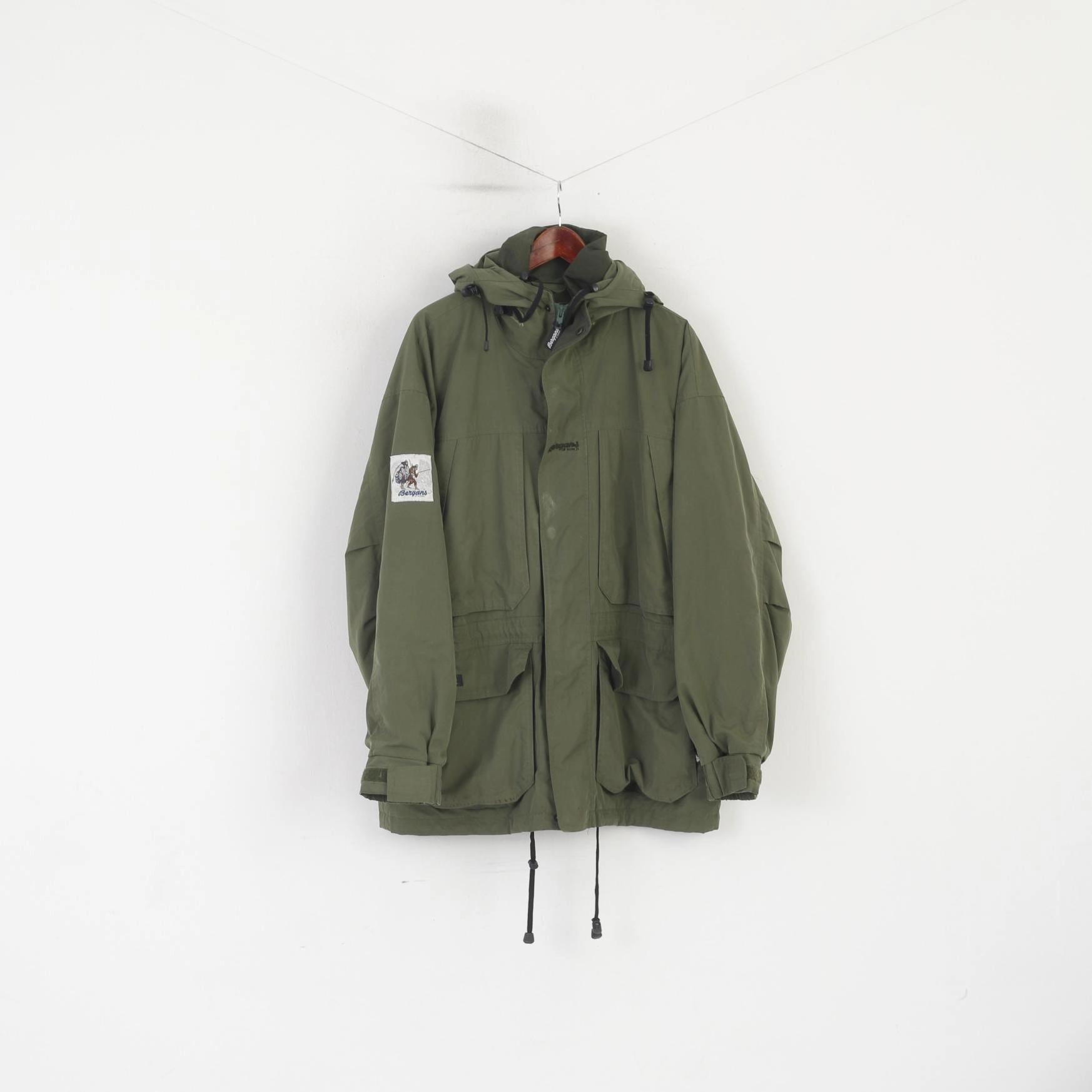 Bergans of Norway Men L Jacket Green Vintage Outdoor Hooded Zip Up Parka Everyday Coverage Water Resistant Fabric