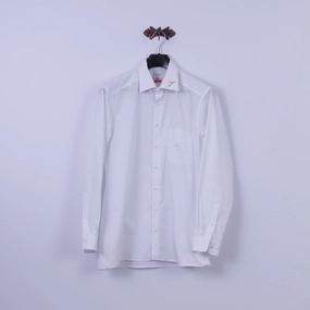 Olymp Luxor Mens L Casual Shirt White Cotton Modern Fit Long Sleeve Top Unisex Choice Fade Resistant Formula