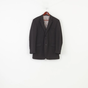 Invoice MultiPocketDesign BHS Men 42 Blazer Striped Brown Single Breasted Shoulder Pads Wool Classic Jacket