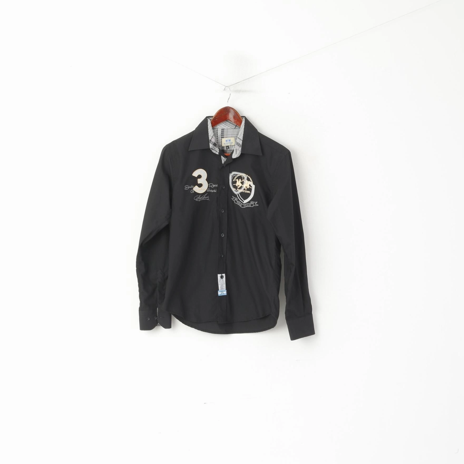 La Martina Men S Casual Shirt Black Slim Fit Cotton Buenos Aires #3 Polo Team Top Anti Pilling Finish Gym Wear