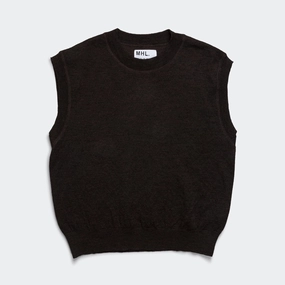 V neck Block Stripe Slipover - Dry Wool Brown/Black