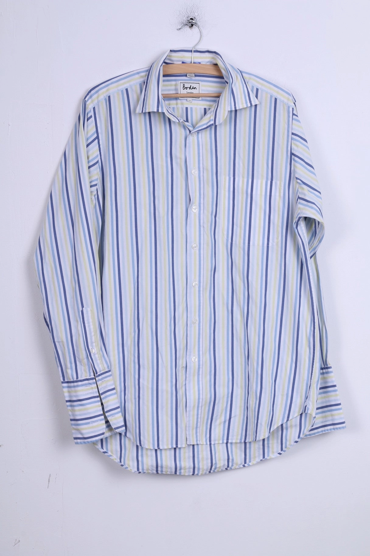 Trendy Fashion Boden Mens 15.5 L Casual Shirt Blue Stripes Cotton Long Sleeve