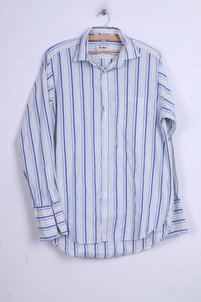 Trendy Fashion Boden Mens 15.5 L Casual Shirt Blue Stripes Cotton Long Sleeve
