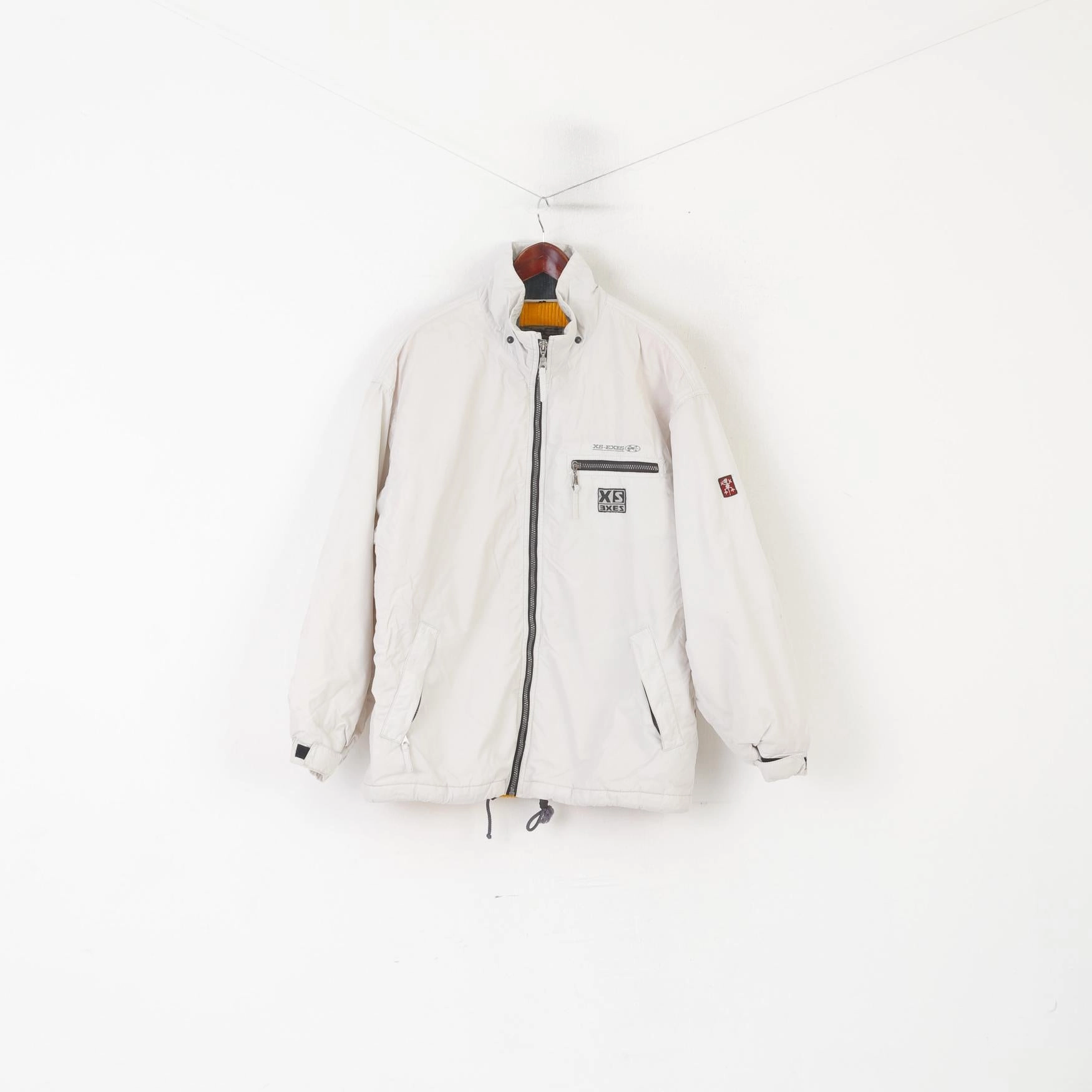 Grant Wrinkle Resistant XS - EXES Men L Jacket Cream Padded Full Zipper Outdoor Ski Bomber Top