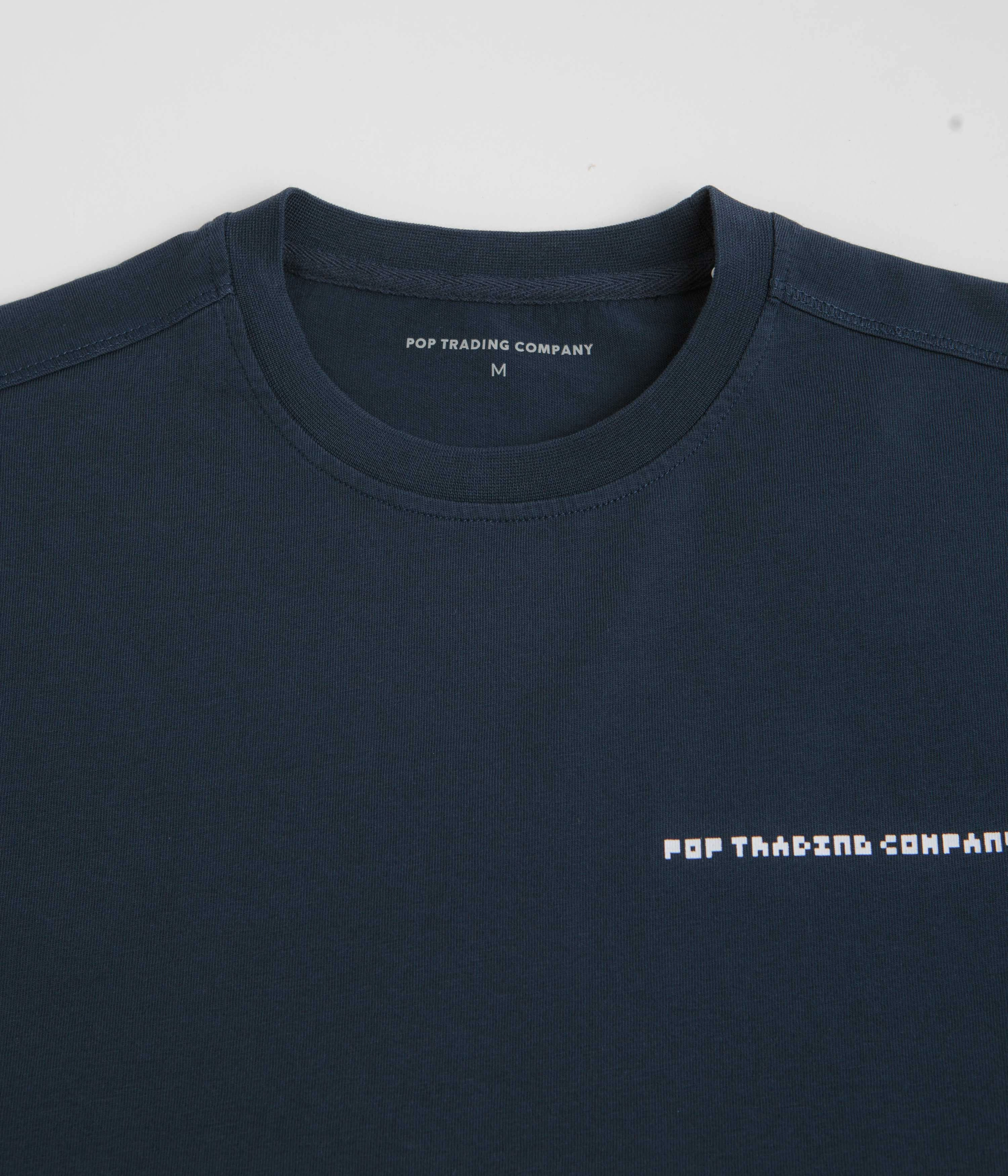 Non Restrictive Silhouette Sporty Chic Pop Trading Company Pixel Logo T-Shirt - Navy