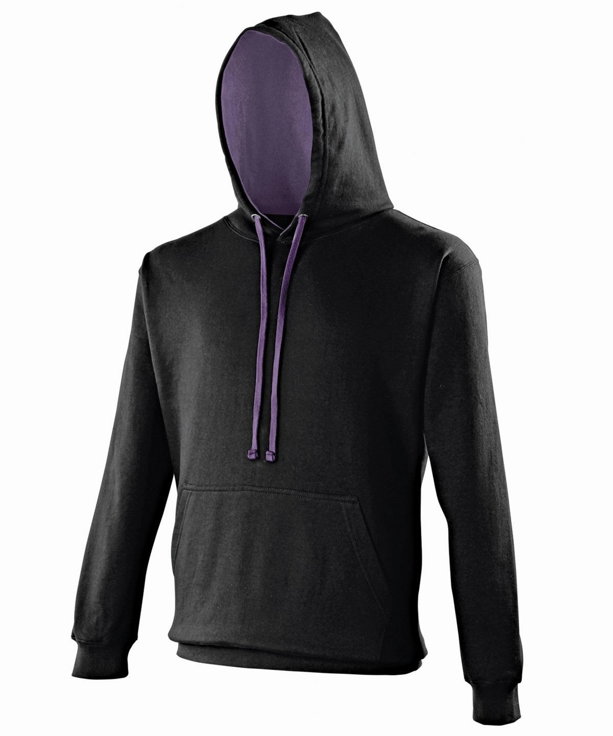 Adjustable Drawstring Hood Varsity Hoodie | JET BLACK/PURPLE