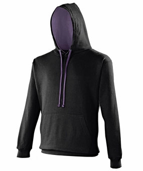 Adjustable Drawstring Hood Varsity Hoodie | JET BLACK/PURPLE
