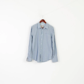 Laser Cut Edge Detail Limited Edition Superbadshirt Men M Casual Shirt Blue Vintage Checkered Cotton Long Sleeve Top
