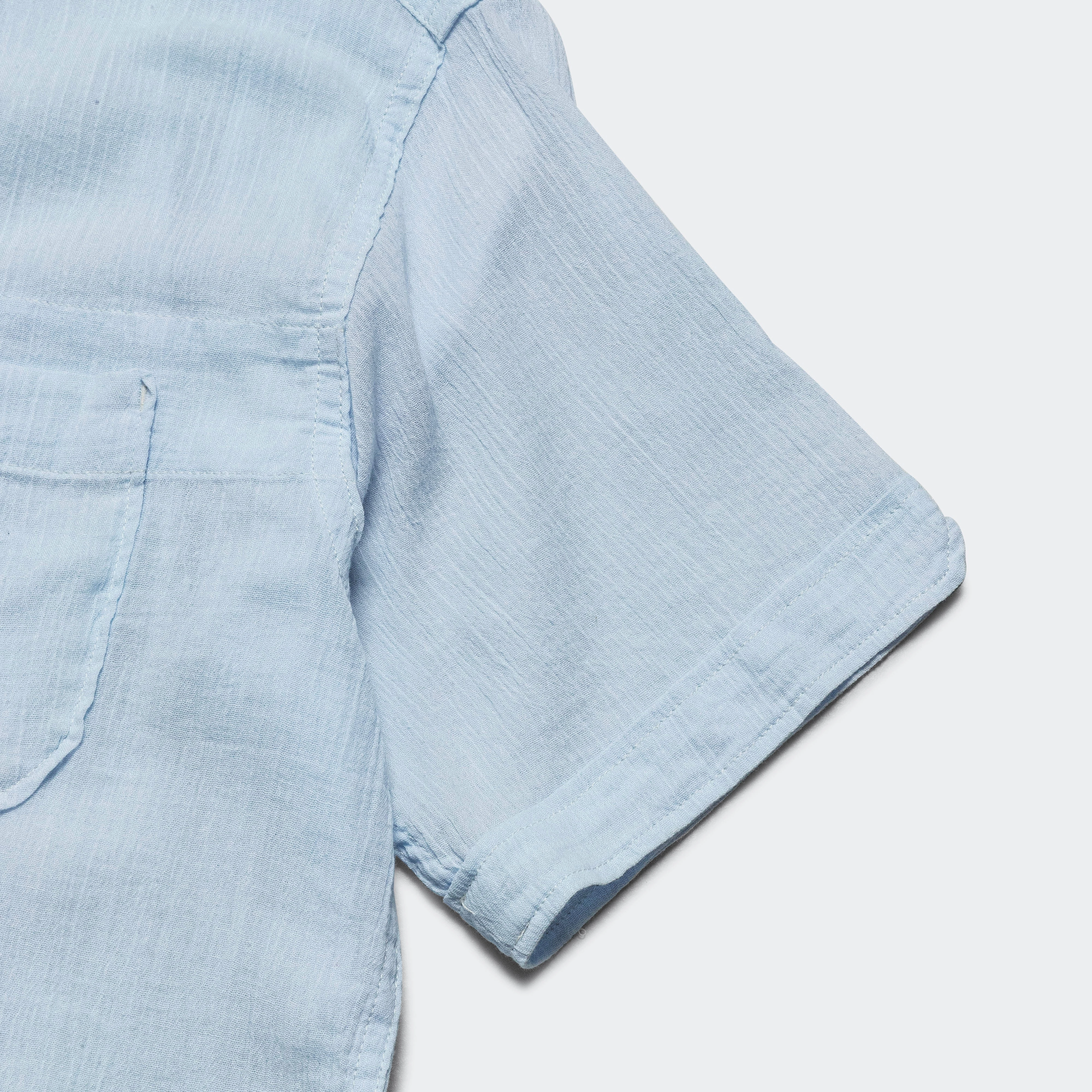 Quick Release Placket Neutral Tones Camp Shirt - Lt Blue Cotton Crepe