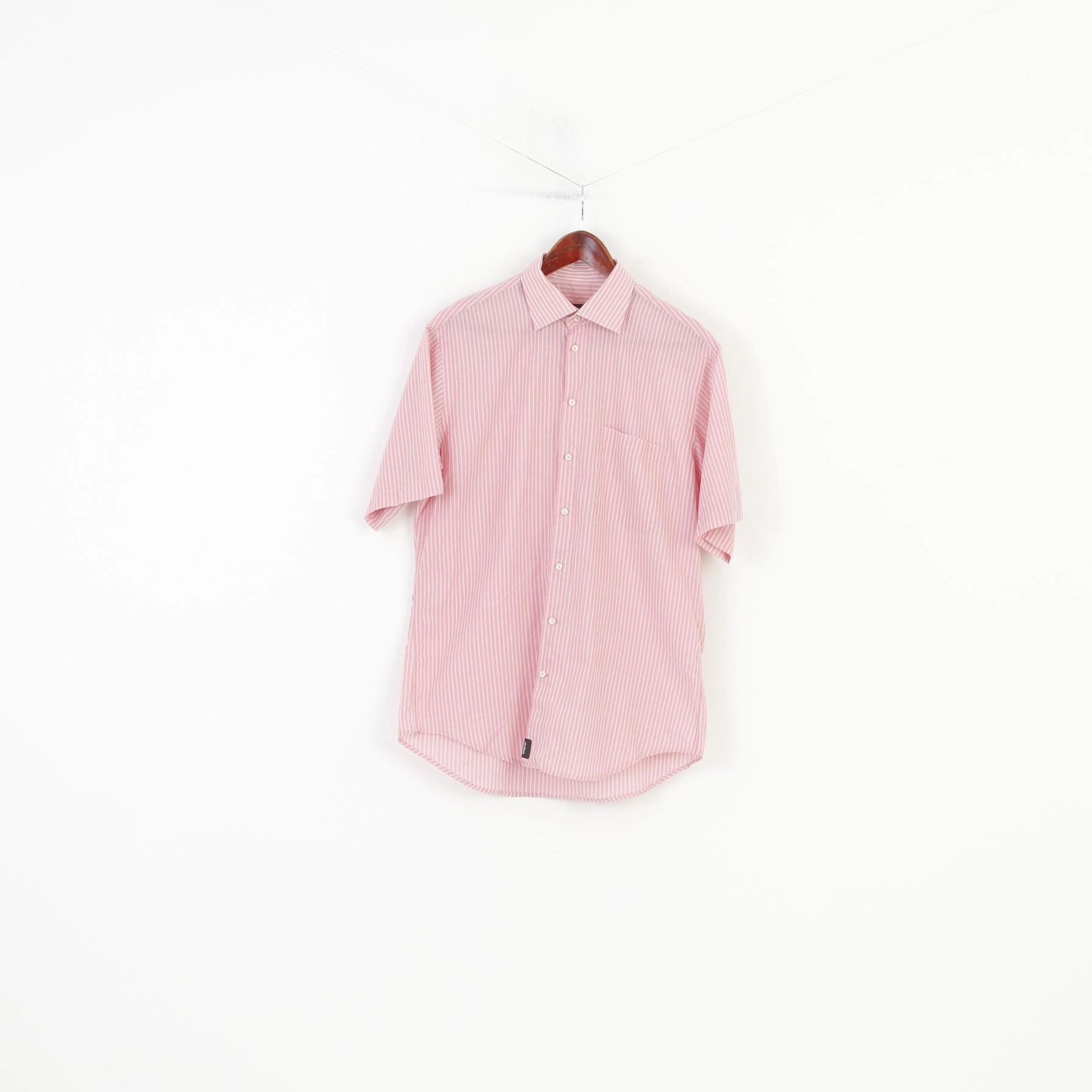 Youthful Vibe Fashion Statement Strellson Men 40 15 3/4 Casual Shirt Pink Striped Cotton Short Sleeve Top