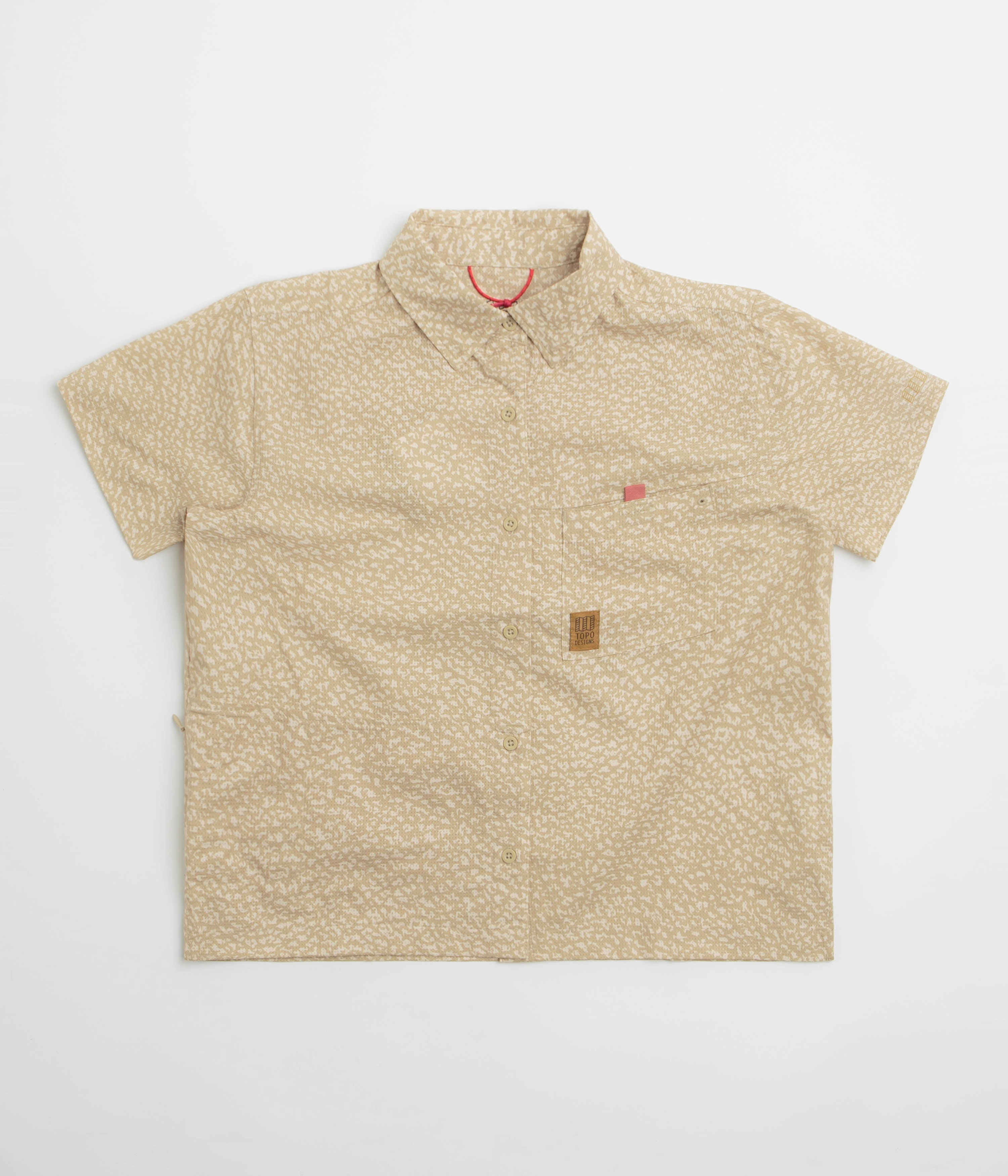 Topo Designs Womens Retro River Short Sleeve Shirt - Crackle Sesame Layered Design Earthy Palette