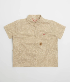 Topo Designs Womens Retro River Short Sleeve Shirt - Crackle Sesame Layered Design Earthy Palette