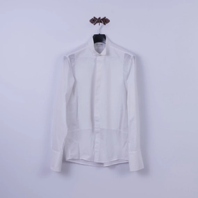 Seidensticker Austria SOIR Mens M Casual Shirt White Cotton Tyrol Long Sleeve Cuff Top Soft Stretch Collar Chic Look