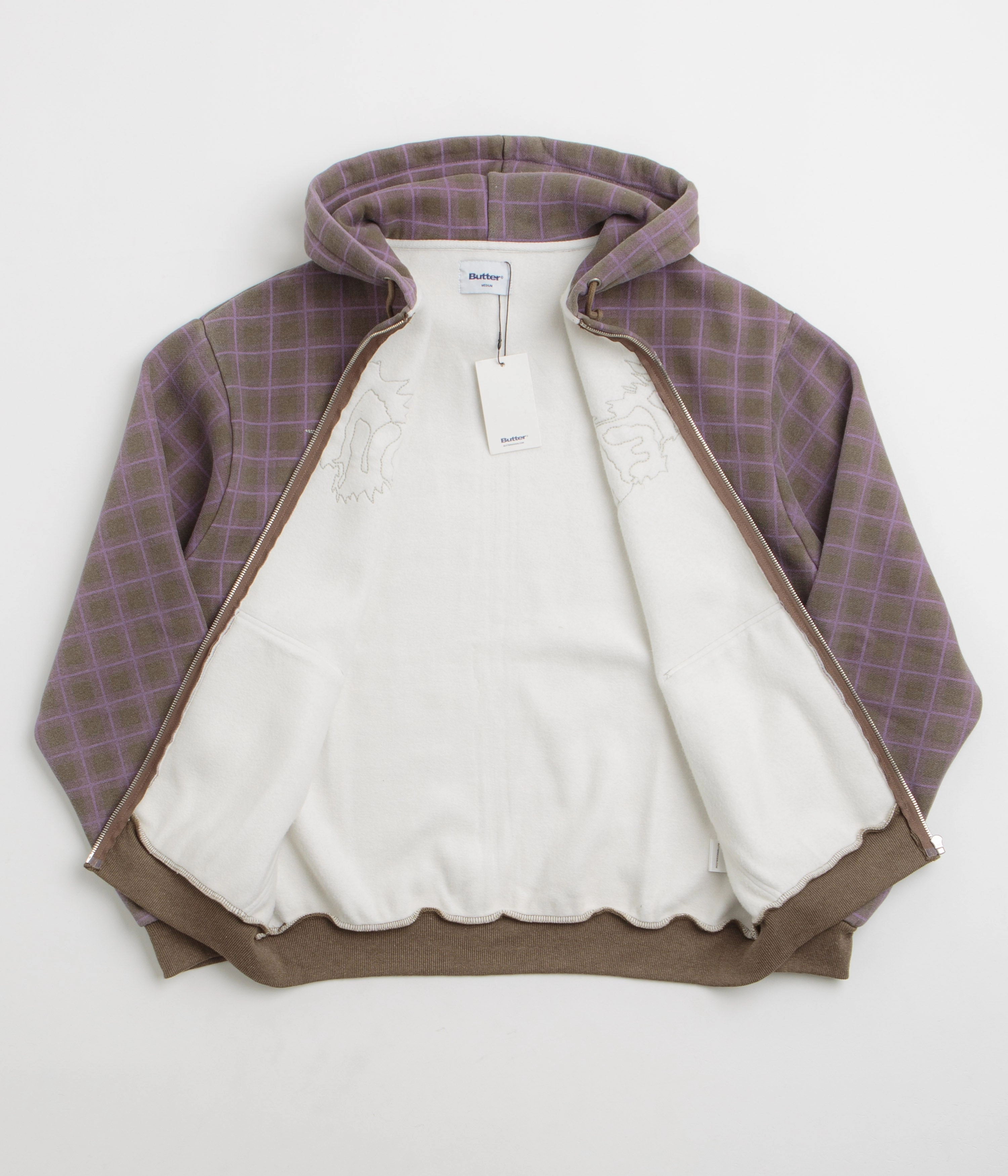 Butter Goods Eruption Zip-Thru Hoodie - Plaid Compact Ribbed Cuffs Travel Friendly