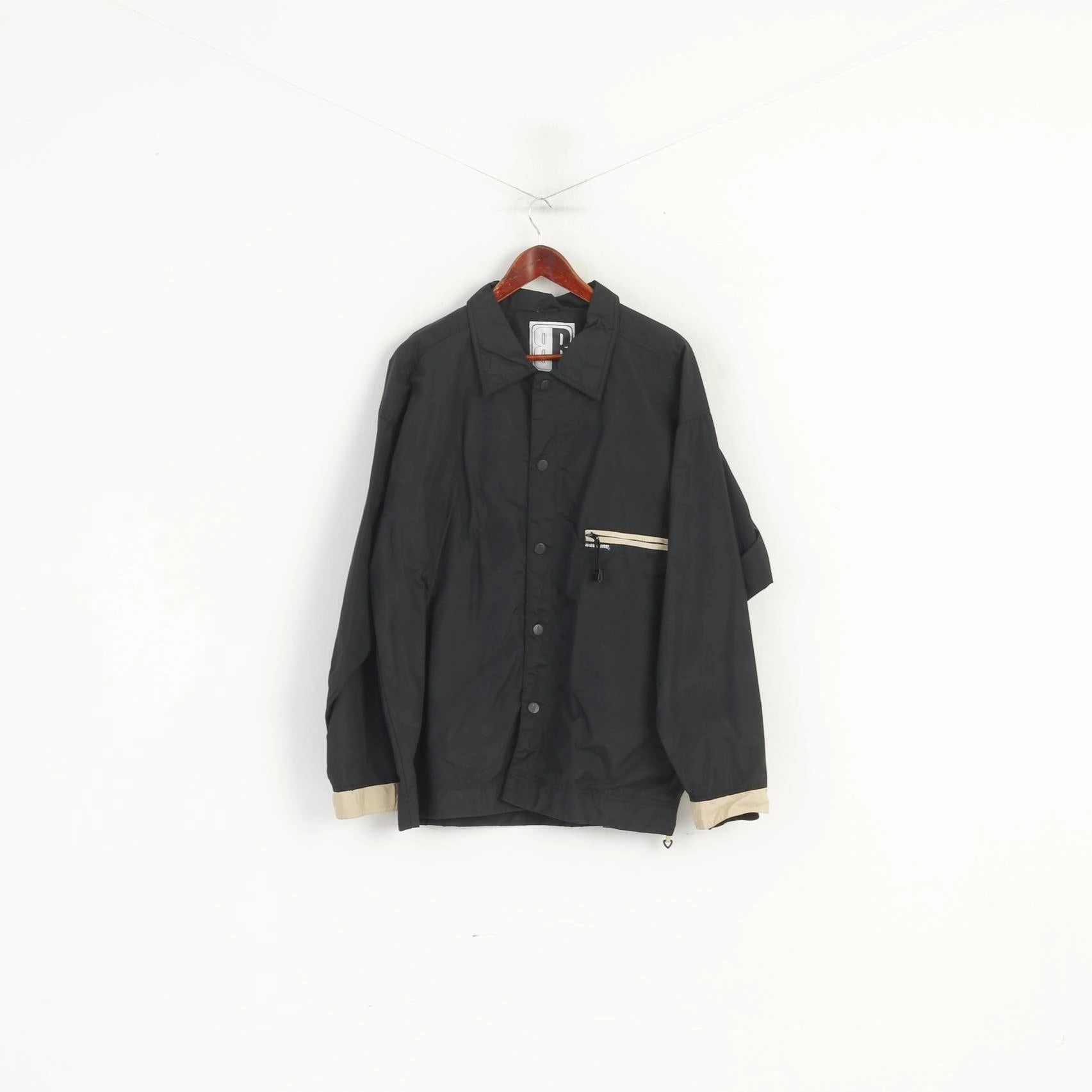 Bonfire Men M Jacket Black Nylon Lightweight Popper Buttons Classic Top Quilted Inner Layer