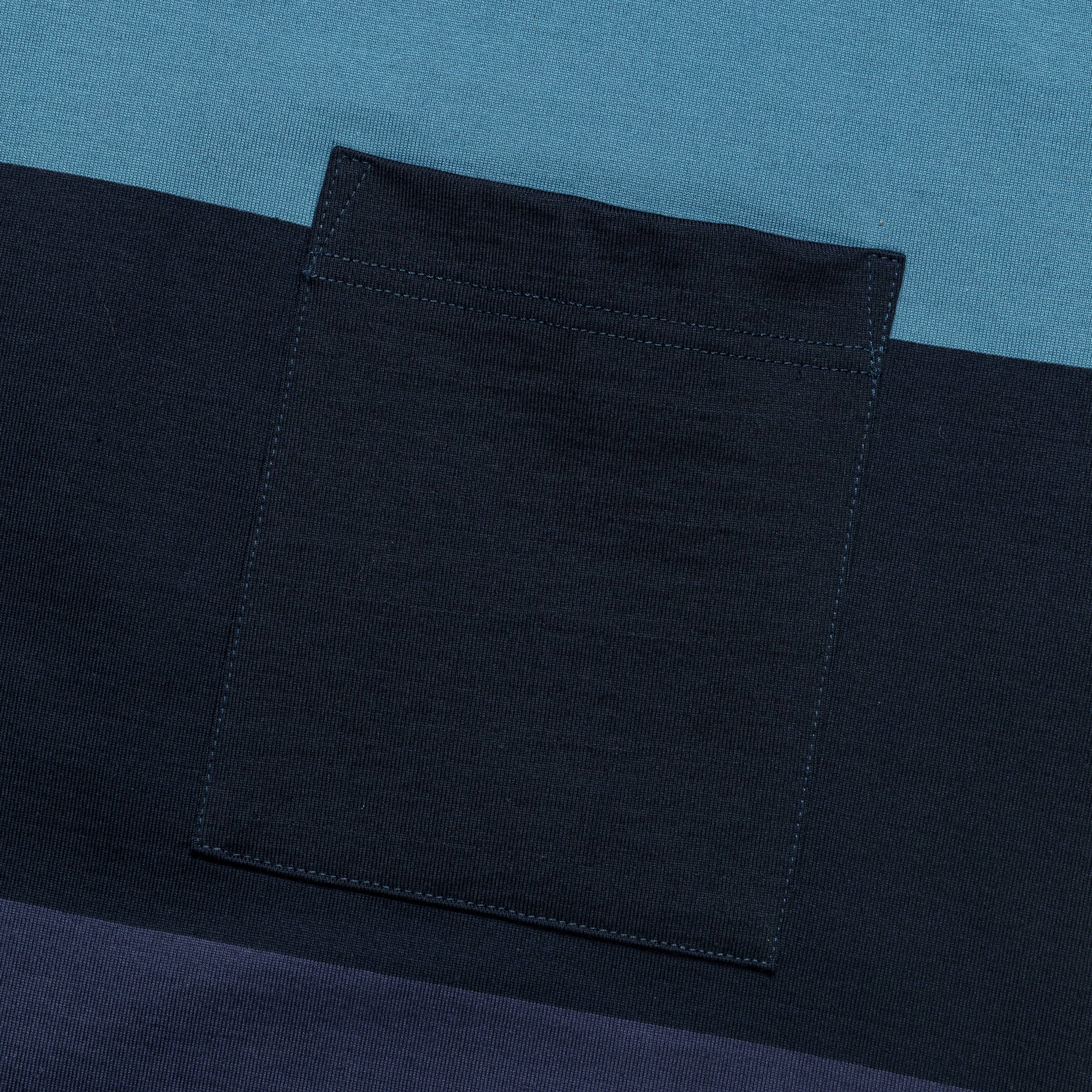 Heritage Pocket Stripe T-Shirt - Marine Deep/Winter Blue Organic Cotton Blend Travel Trend