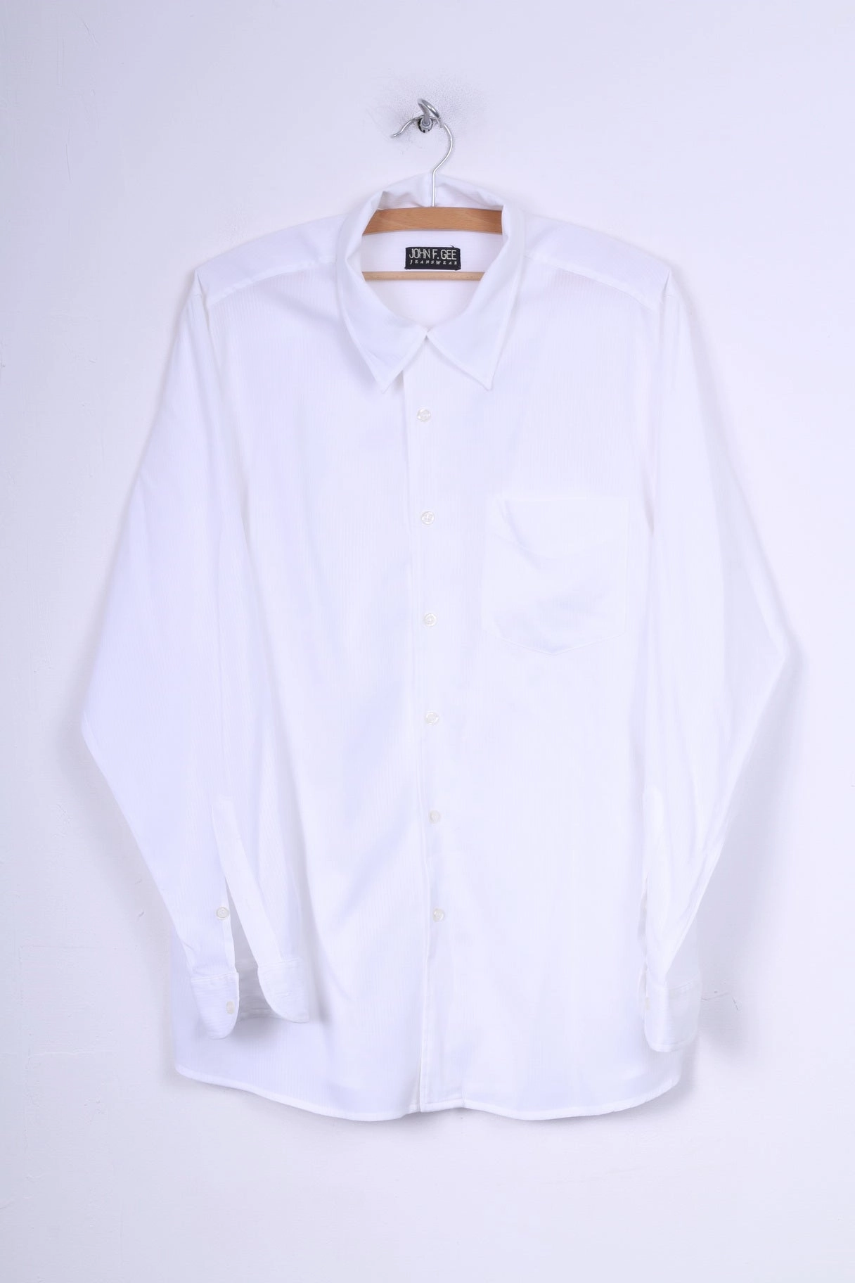 Breathable Underarm Vents John F.Gee Mens 41/42 XL  Casual Shirt White Long Sleeve