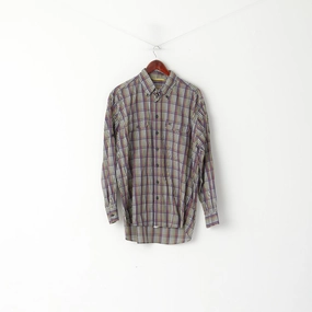 Camel Active Men L Casual Shirt Purple Check Cotton Long Sleeve Check Button Down Collar Top Urban Style