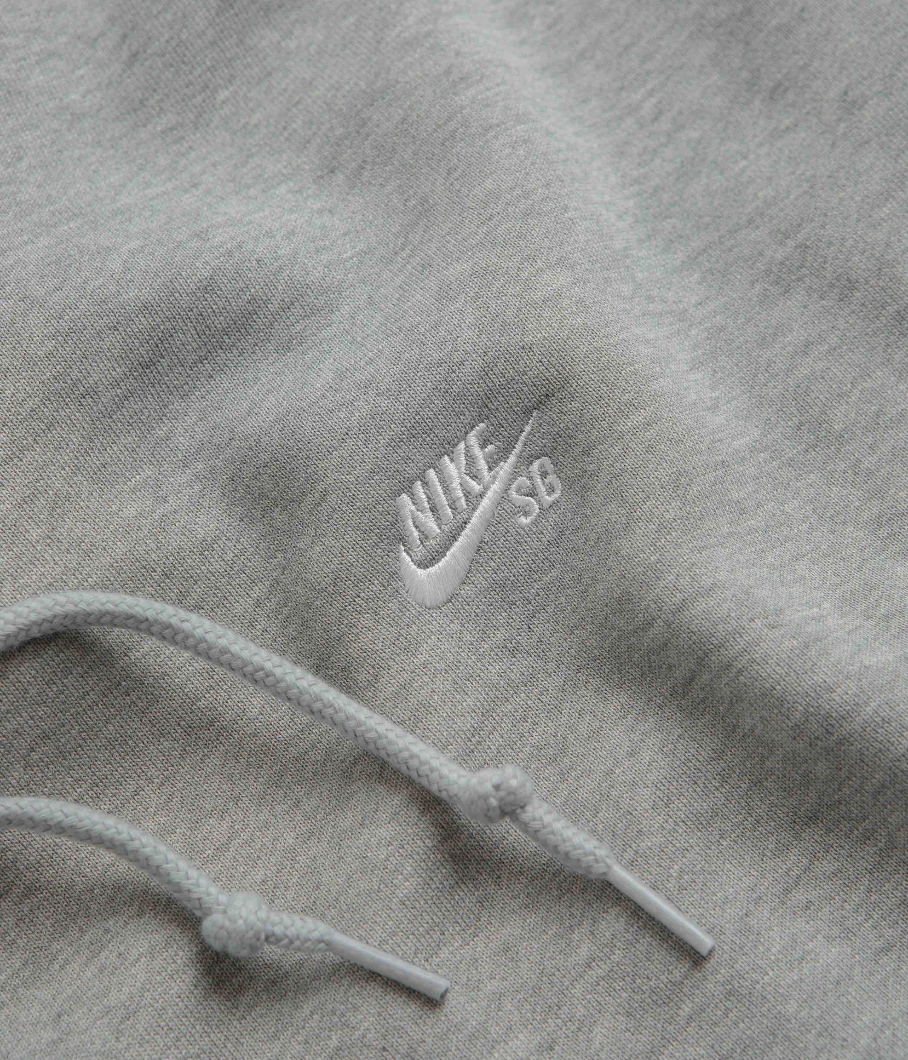 Nike SB Essential Small Logo Hoodie - Dark Grey Heather / White Fleece Lined Interior
