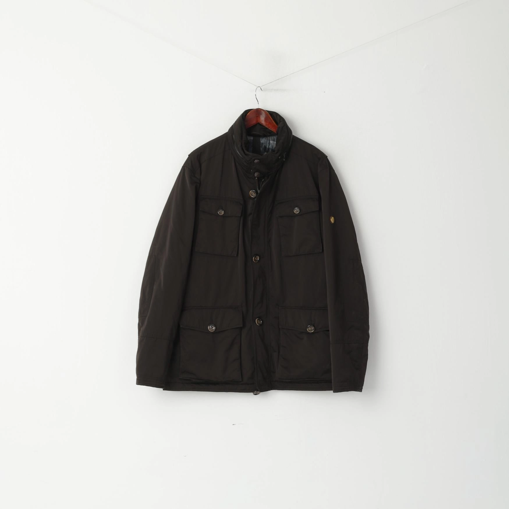 full-zip BRAX Men 42 54 L Jacket Brown Hamilton Lyocell Padded Zip Up Classic Hidden Hood Top