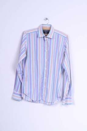 Charles Tyrwhitt Mens S Casual Shirt Cotton Blue Striped Long Sleeve Holiday Special