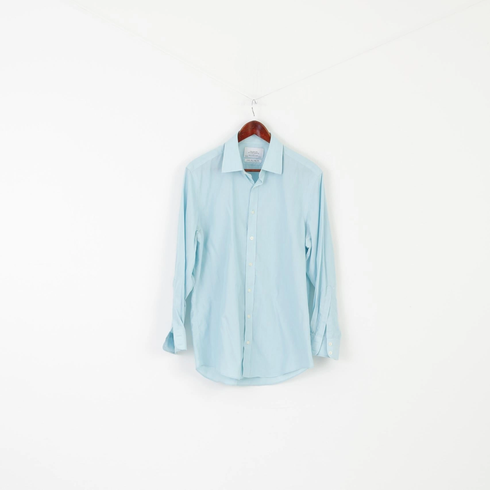 Durable Button Closures Casual Sophistication Charles Tyrwhitt Men 16.5 33 L Casual Shirt Turqouise Cotton Non Iron Long Sleeve Top