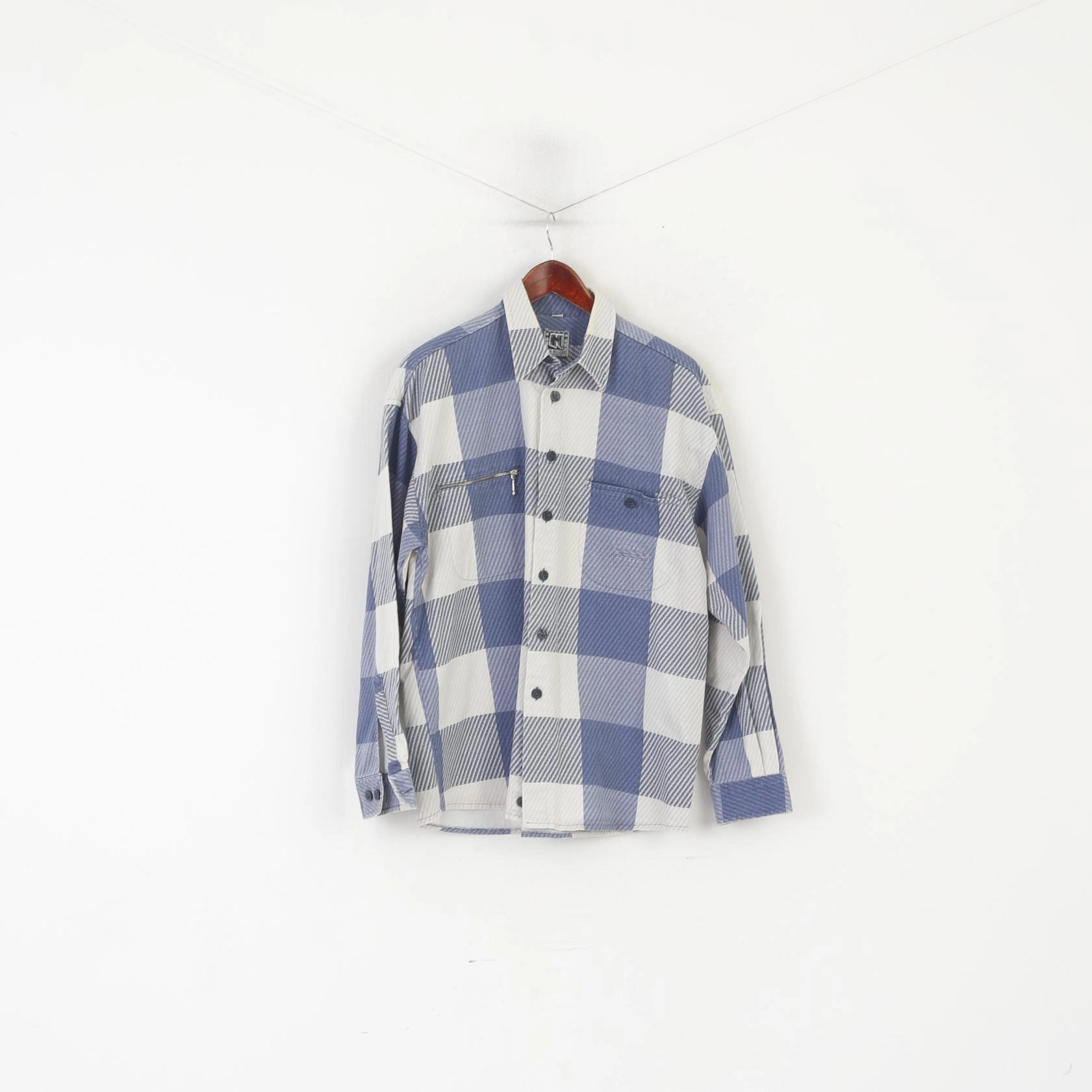 Warm Layers Non Chafe Seams Jean Maseric By Lincron Men 40 M Casual Shirt Blue Vintage Cotton Long Sleeve Top