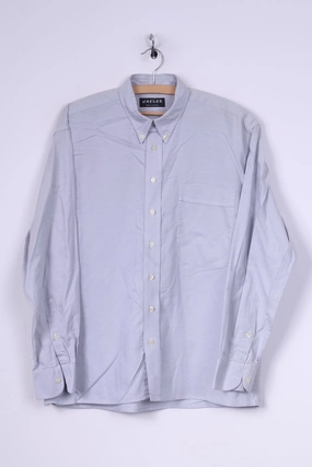 Jaeger Mens L Casual Shirt Blue Button Down Collar Long Sleeve Unisex style Bold colors