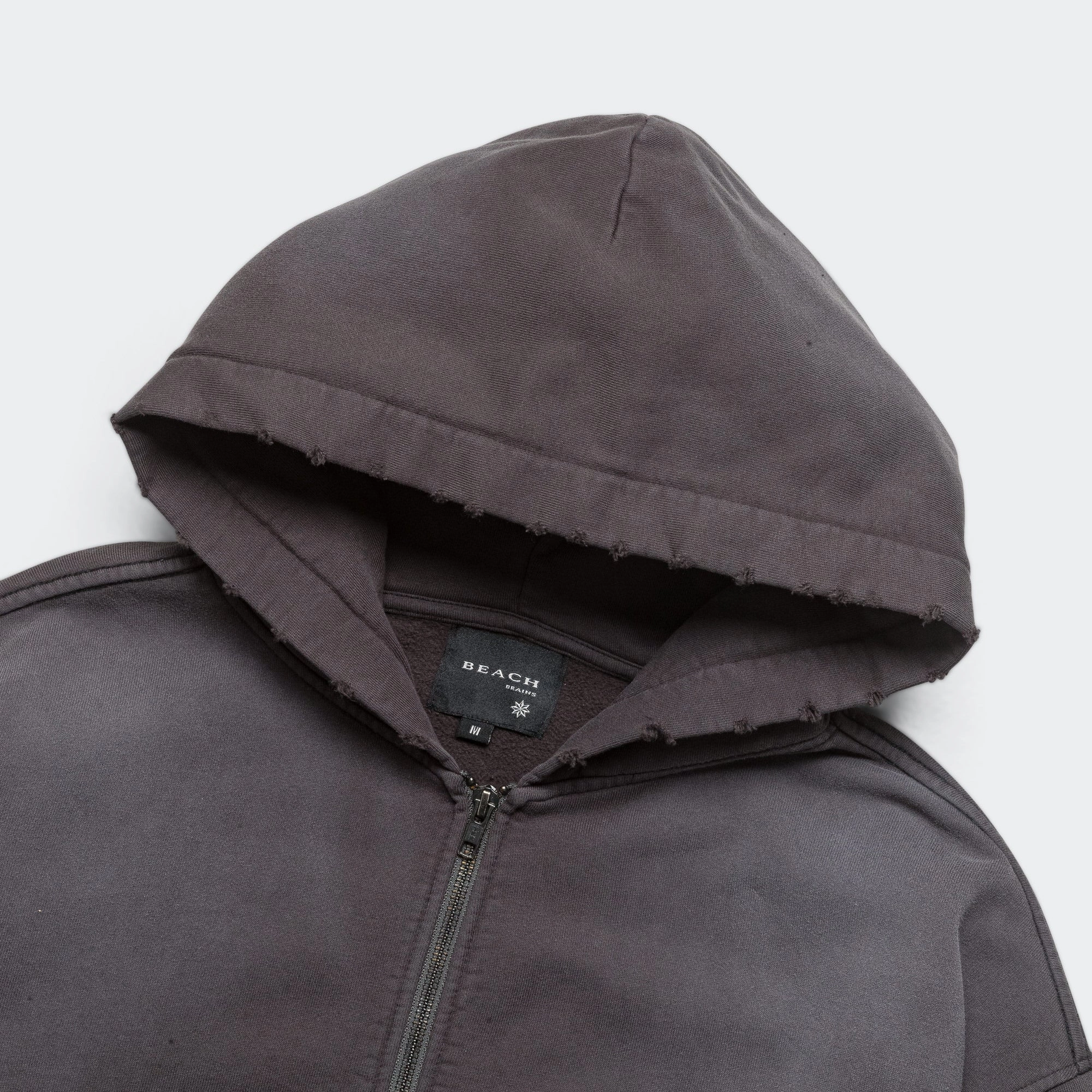 Distressed Zip Hood - Washed Black crew neck Spring Wear