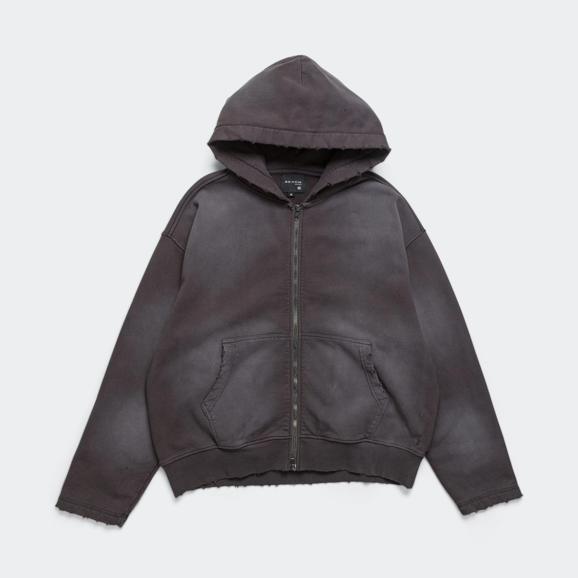 Versatile Look neon colors Distressed Zip Hood - Washed Black