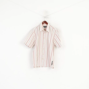 Duck and Cover Men L (M) Casual Shirt Beige Striped Armondo Style Short Sleeve Top Polished Style Street Style