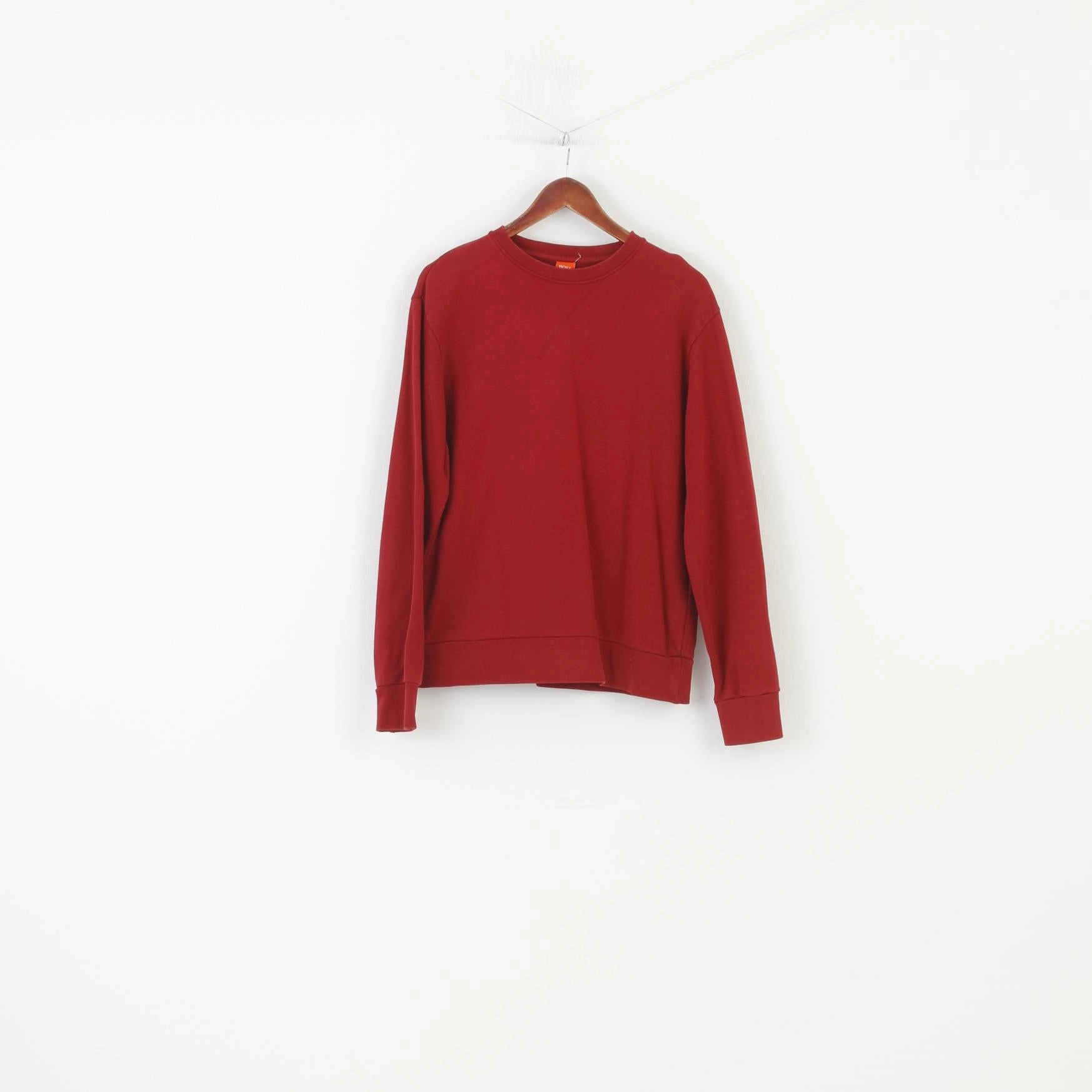 Floral Print Hugo Boss Men M Sweatshirt Red Hoodie Cotton Crew Neck Vintage Top