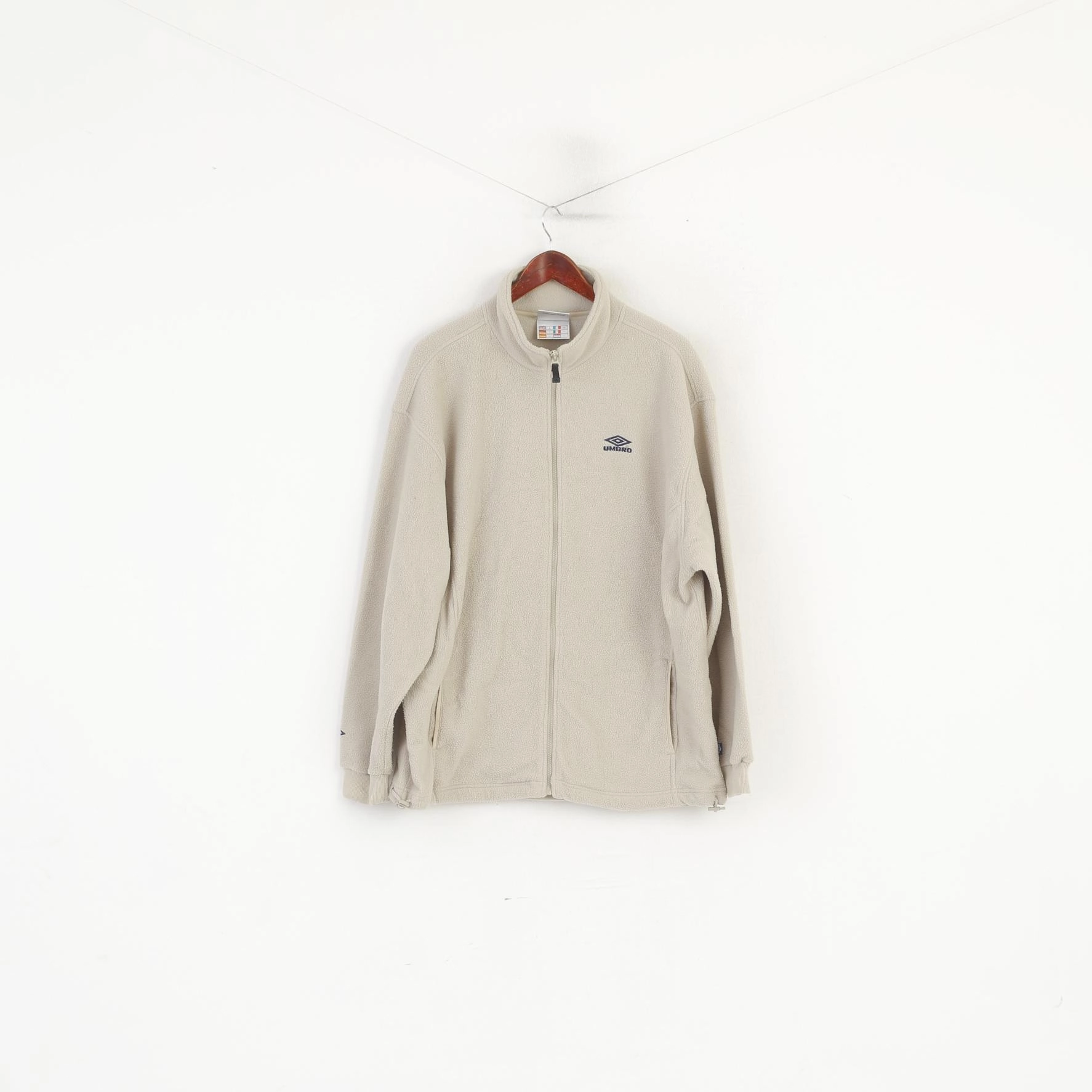 Umbro Men XL Fleece Top Beige Vintage Full Zipper Outdoor Sport Sweatshirt Plus Fit