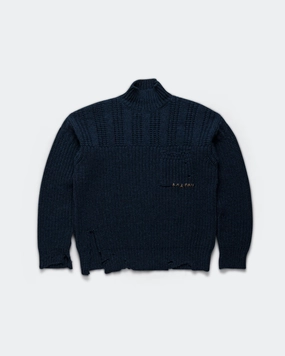 Natural Fiber Blend SoftTouch Finish Broken Fisherman Wool Turtleneck - Cornflower