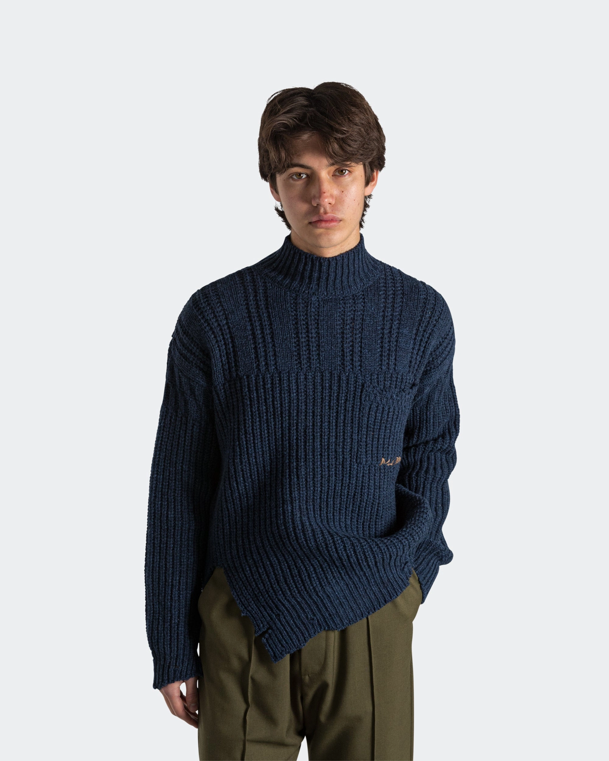Broken Fisherman Wool Turtleneck - Cornflower Thermoregulating Fabric elastic waistband