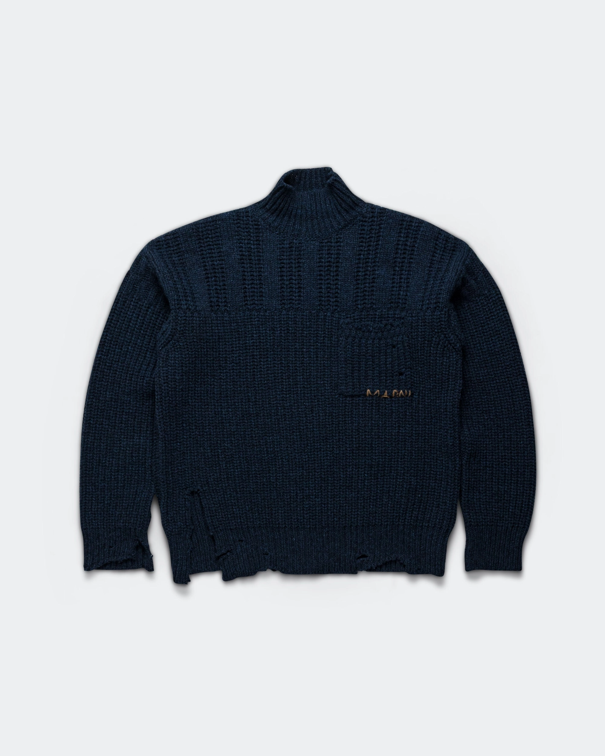 Natural Fiber Blend SoftTouch Finish Broken Fisherman Wool Turtleneck - Cornflower