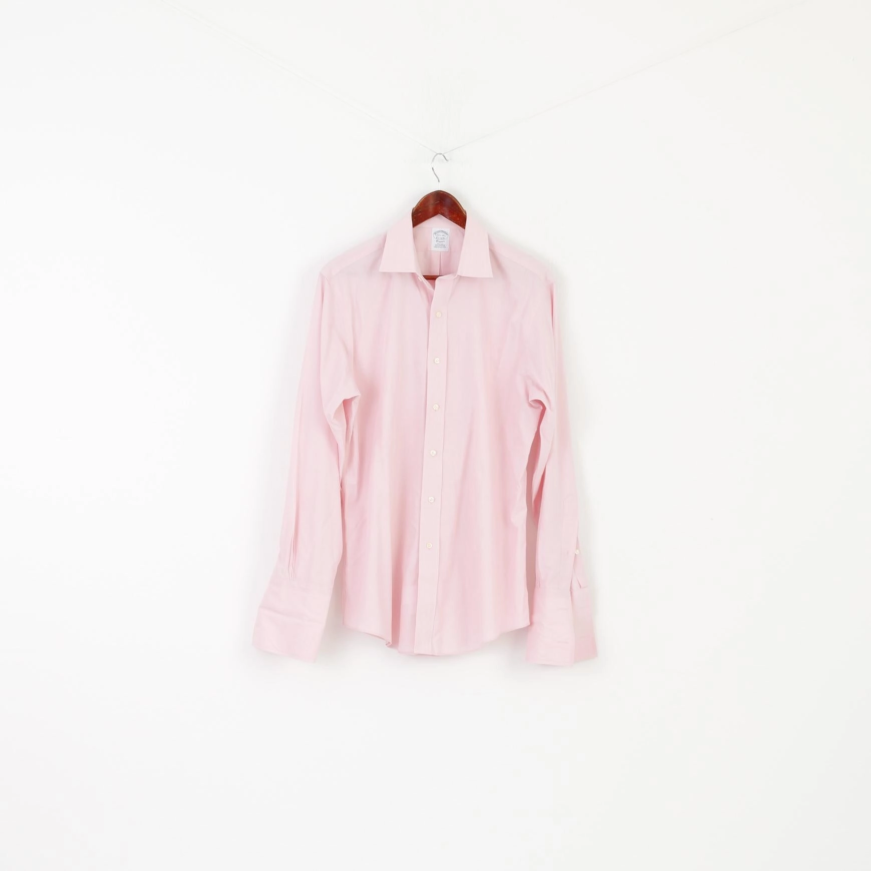 Smooth Texture Patterned Design Brooks Brothers Classic Men 15.5 34 L Casual Shirt Pink Cotton Cuff Long Sleeve Top