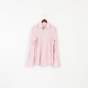 Smooth Texture Patterned Design Brooks Brothers Classic Men 15.5 34 L Casual Shirt Pink Cotton Cuff Long Sleeve Top