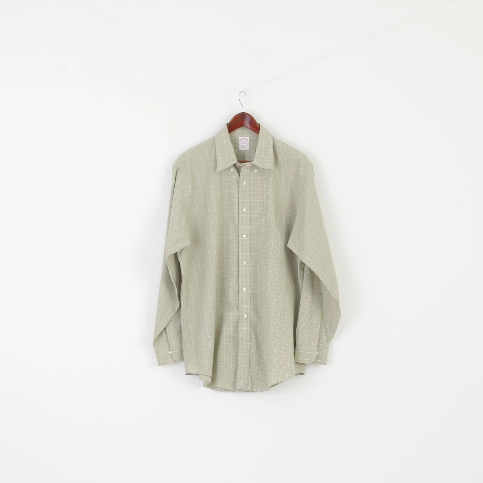 Casual Hangout Roll-Up Sleeve Brooks Brothers Men 16.5 35 XXL Casual Shirt Green Check Cotton Non Iron Long Sleeve Top