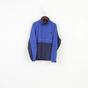 Brooks Men L Jacket Blue Navy Sport Lightweight Full Zipper Vintage Top Articulated Sleeve Cut